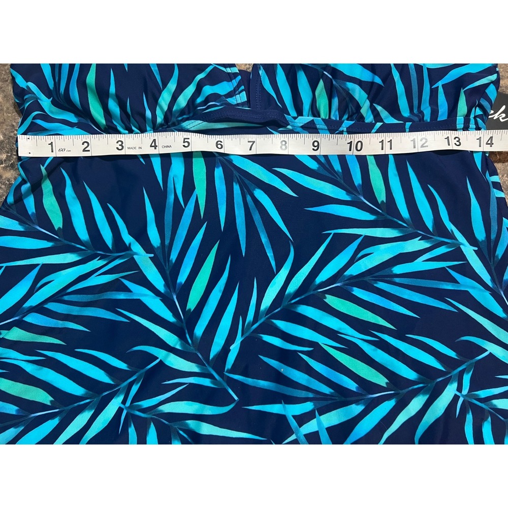 Rekita Womens Tropical Palm Leaf Tankini Set Navy Teal Swim Skirt Medium NEW - Picture 9 of 9